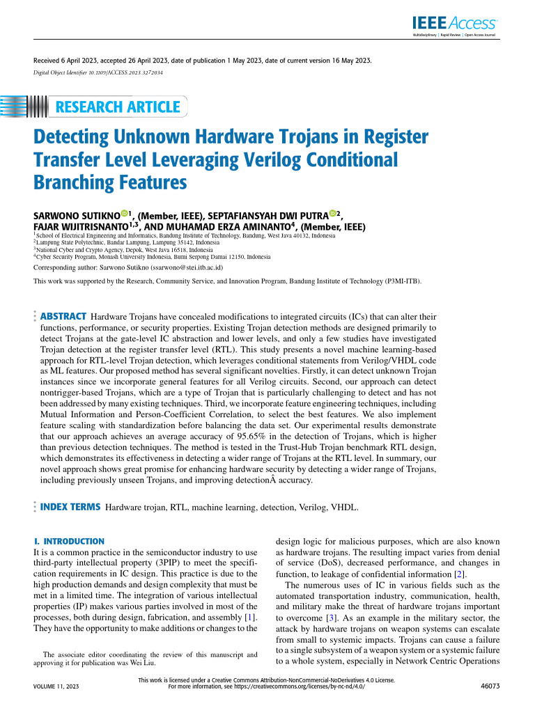 RTL-Level Hardware Trojan Detection Using ML | PDF | Sensitivity And ...