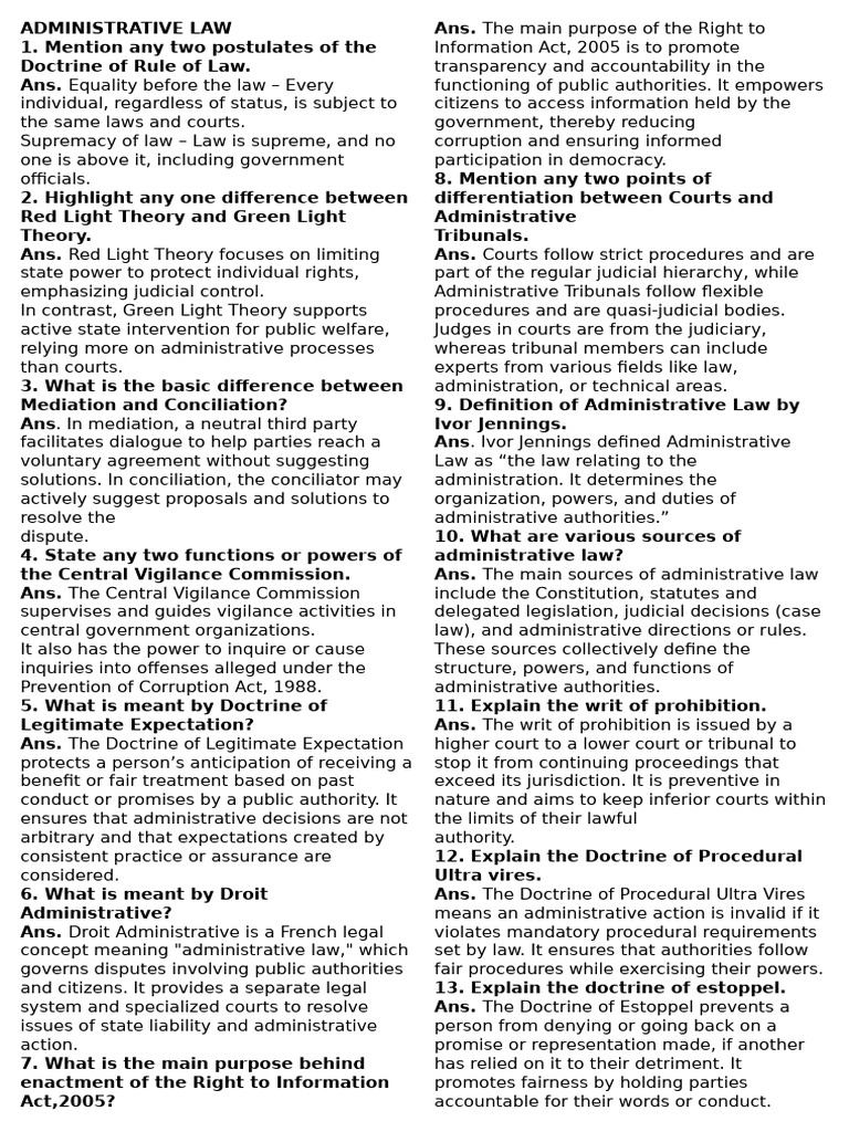 Key Concepts in Administrative Law | PDF | Separation Of Powers ...