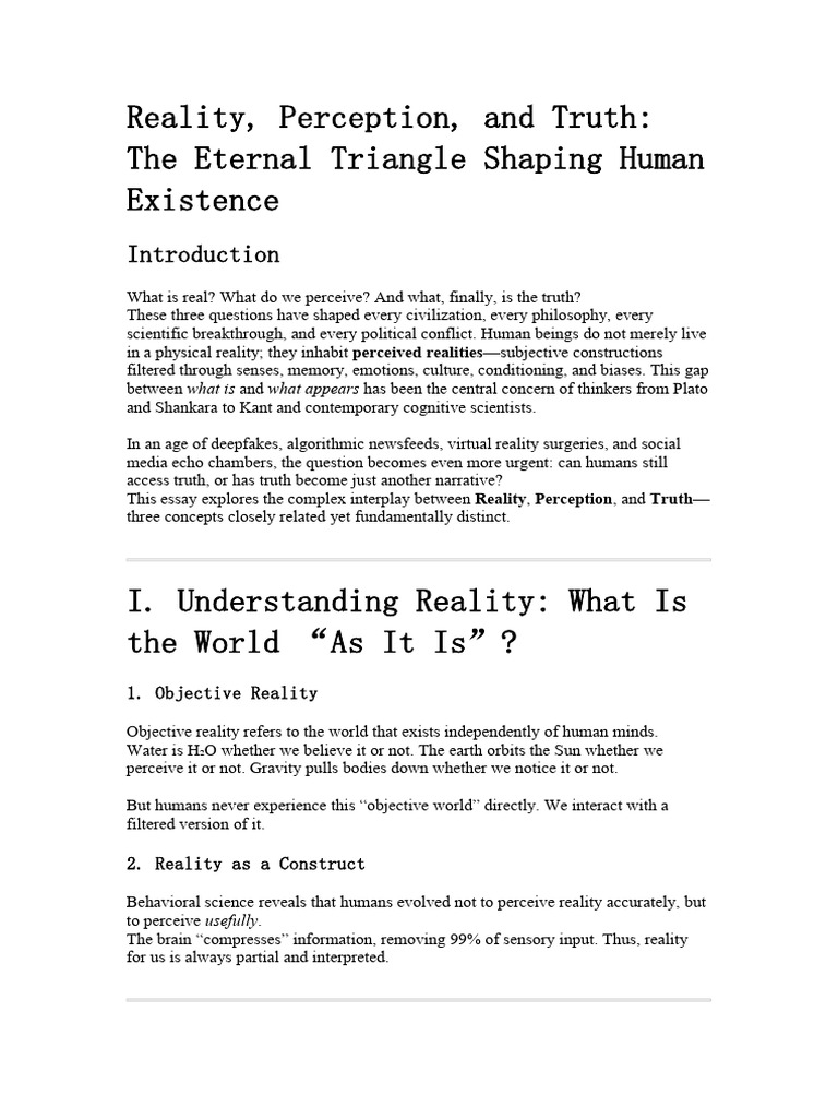 Reality, Perception, and Truth Explained PDF Perception Reality
