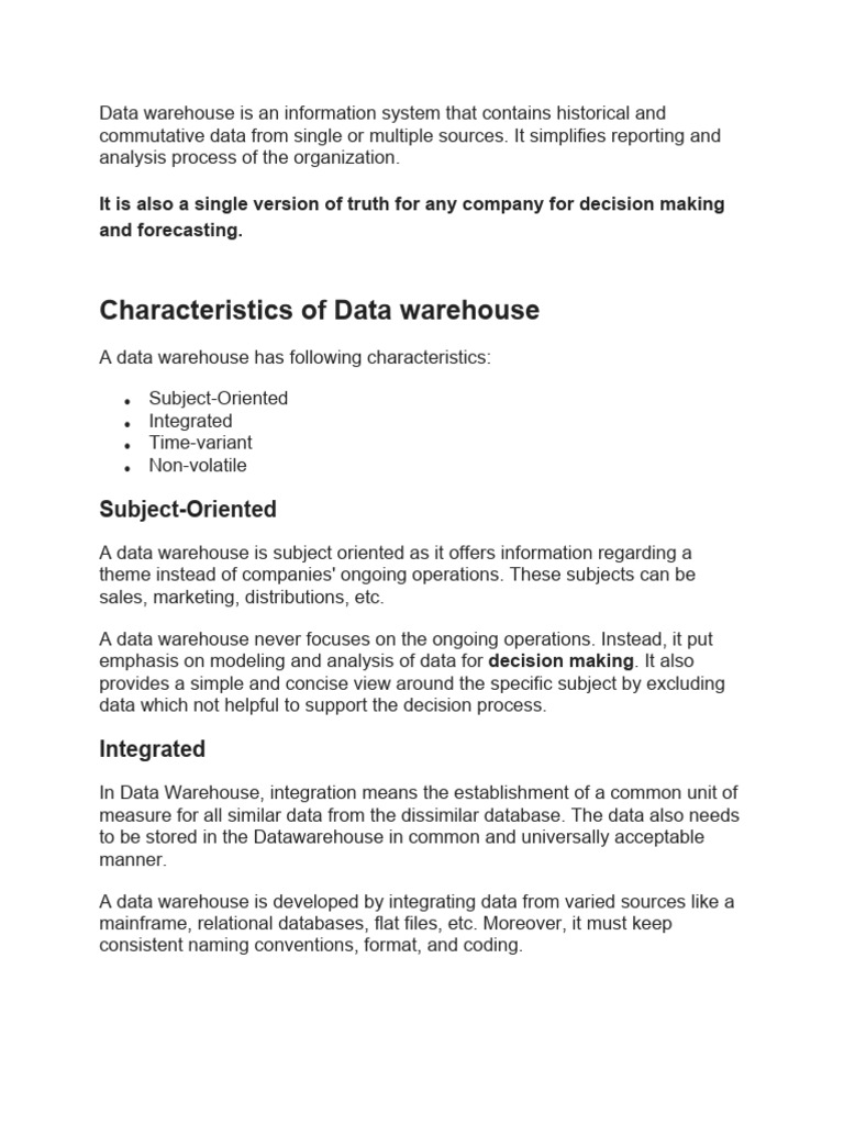Characteristics of Data Warehouses Explained | PDF | Data Warehouse ...