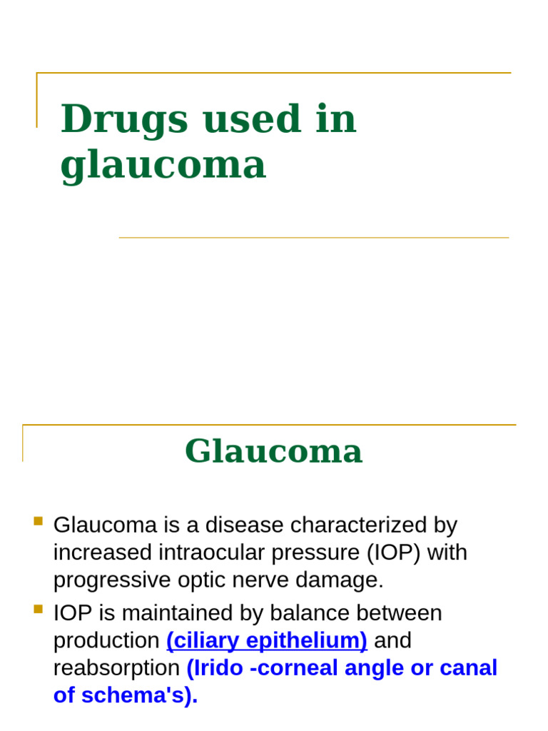 Drugs Used in Glucoma | PDF | Glaucoma | Ophthalmology