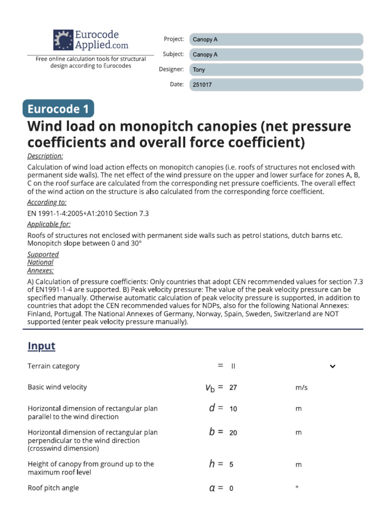 Calculation of Wind Loads On Monopitch Canopies - Eurocode 1 | PDF