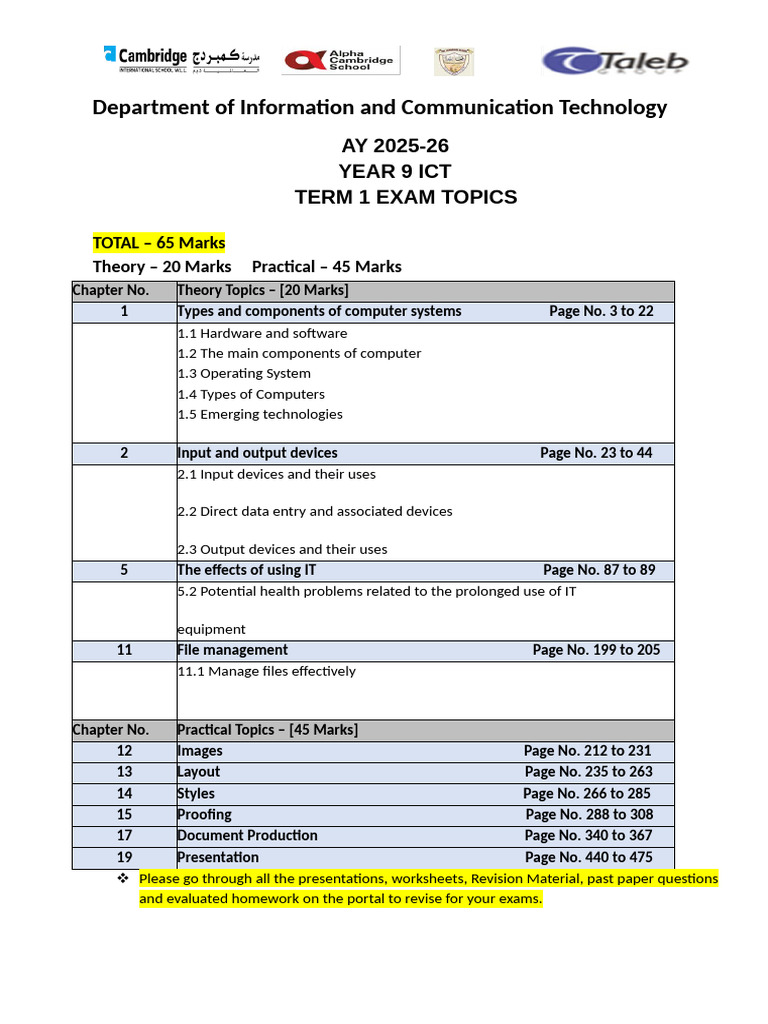 Year 9 ICT Term 1 Exam Topics | PDF