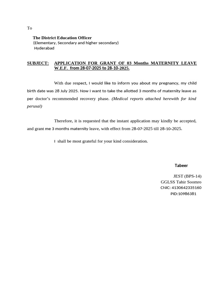 Maternity Leave Application for 2025 | PDF