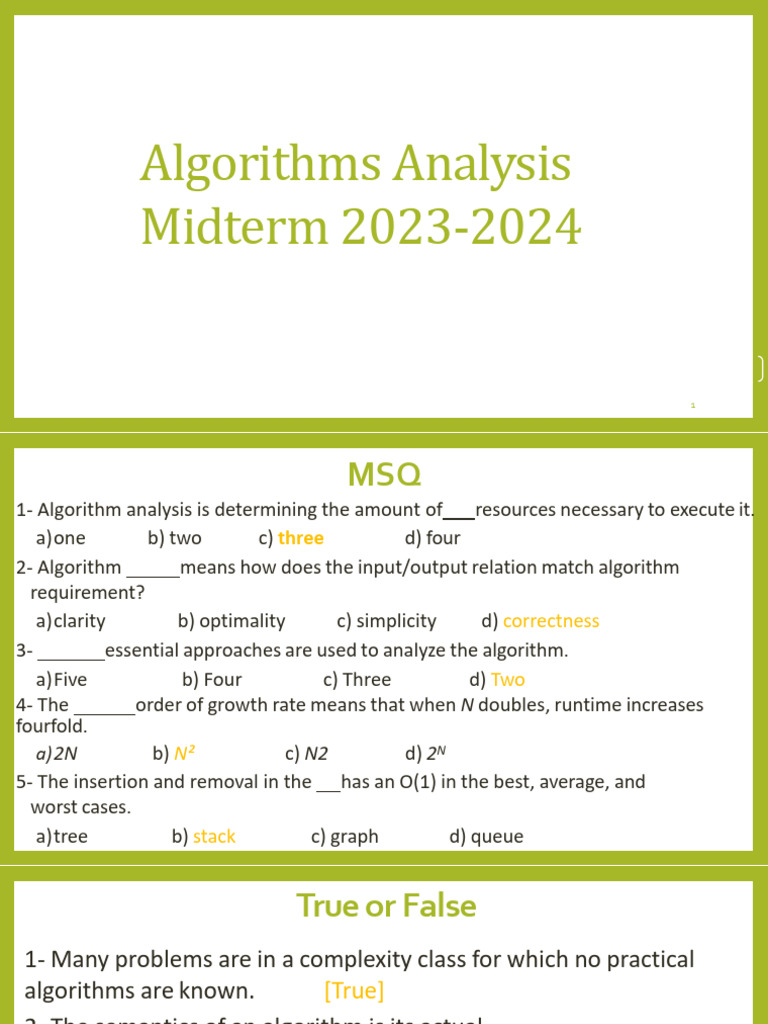 Algorithm Analysis Midterm Questions | PDF | Algorithms | Computational ...