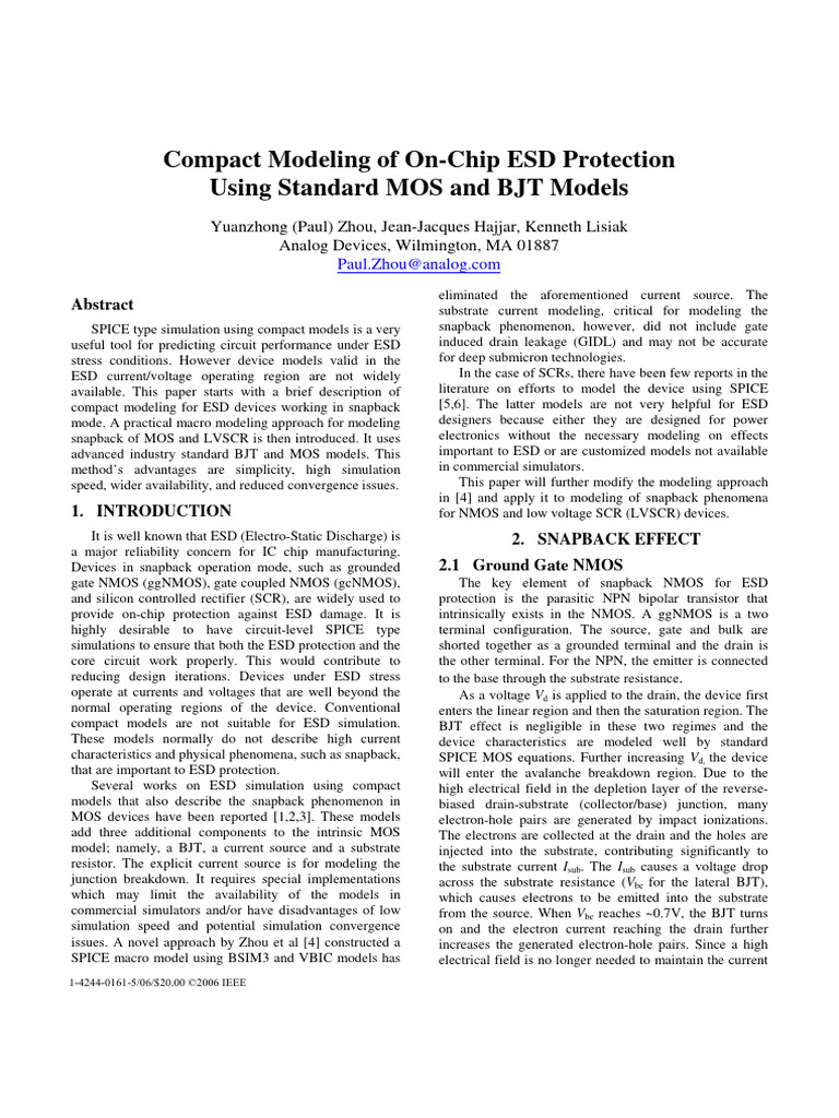 Compact Modeling of On-Chip ESD Protection | PDF | Bipolar Junction ...