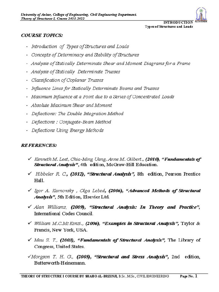 Theory of Structures I Notes | PDF