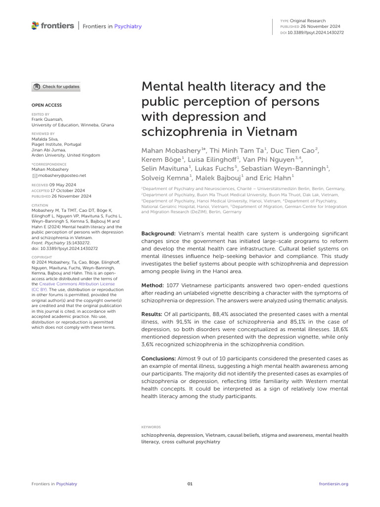 Mental Health Literacy in Vietnam | PDF | Mental Disorder | Mental Health