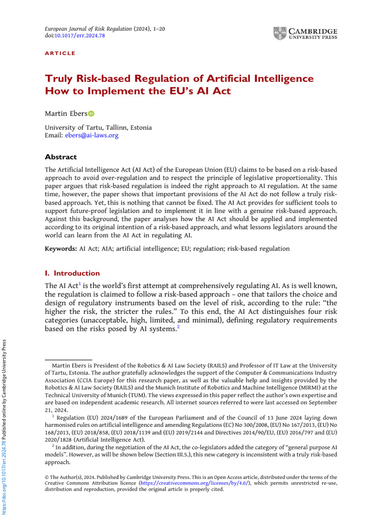 Implementing the EU AI Act Effectively | PDF | Risk | Artificial ...