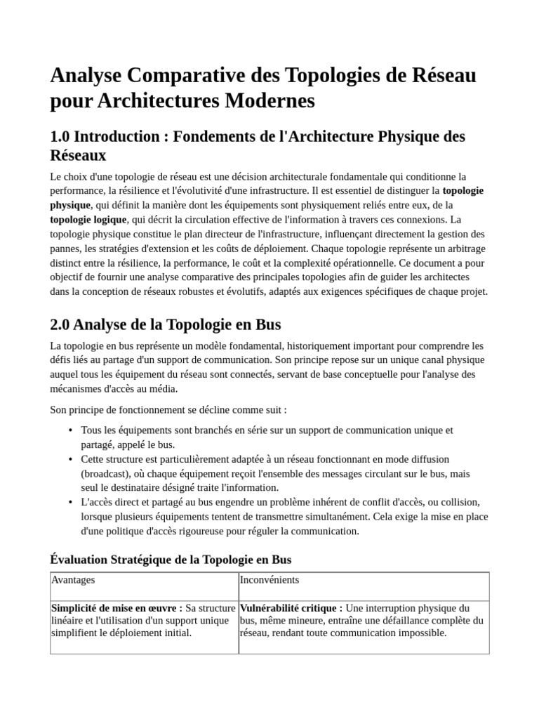 Topologies de Réseau : Analyse et Comparaison | PDF | Topologie de ...