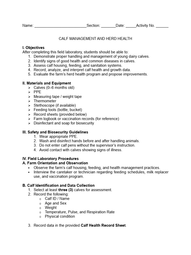 Activity 3 Calf Management and Herd Health | PDF | Personal Protective ...