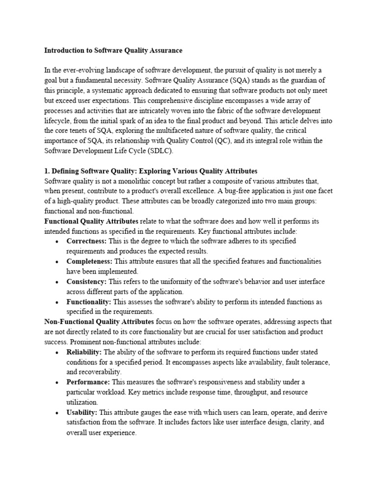 Understanding Software Quality Assurance | PDF | Quality Assurance ...