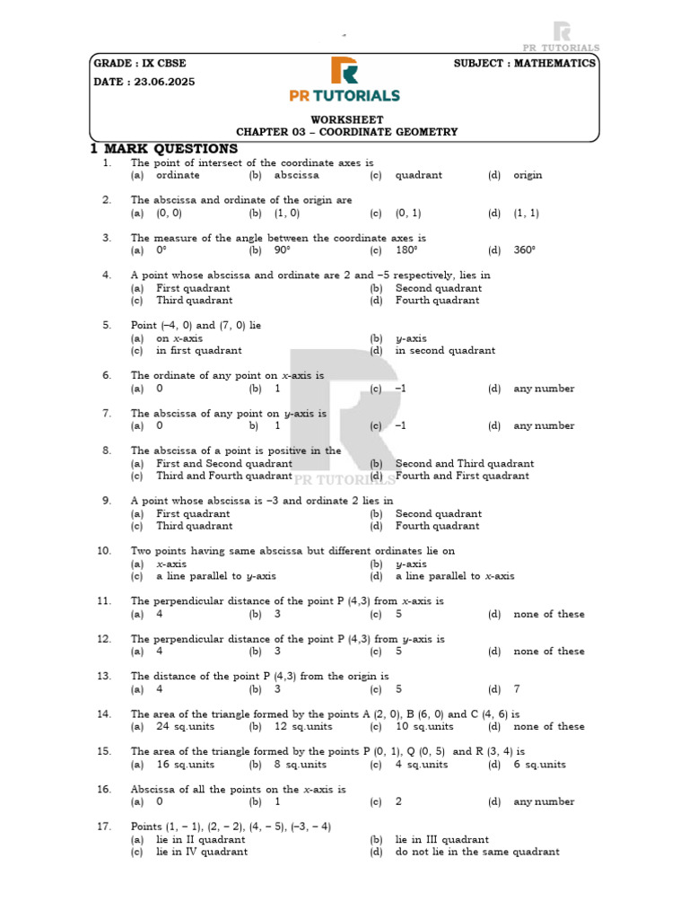 Cbse Ix Mathematics Chapter 03-Coordinate Geometry - 23.06.2025 | PDF ...