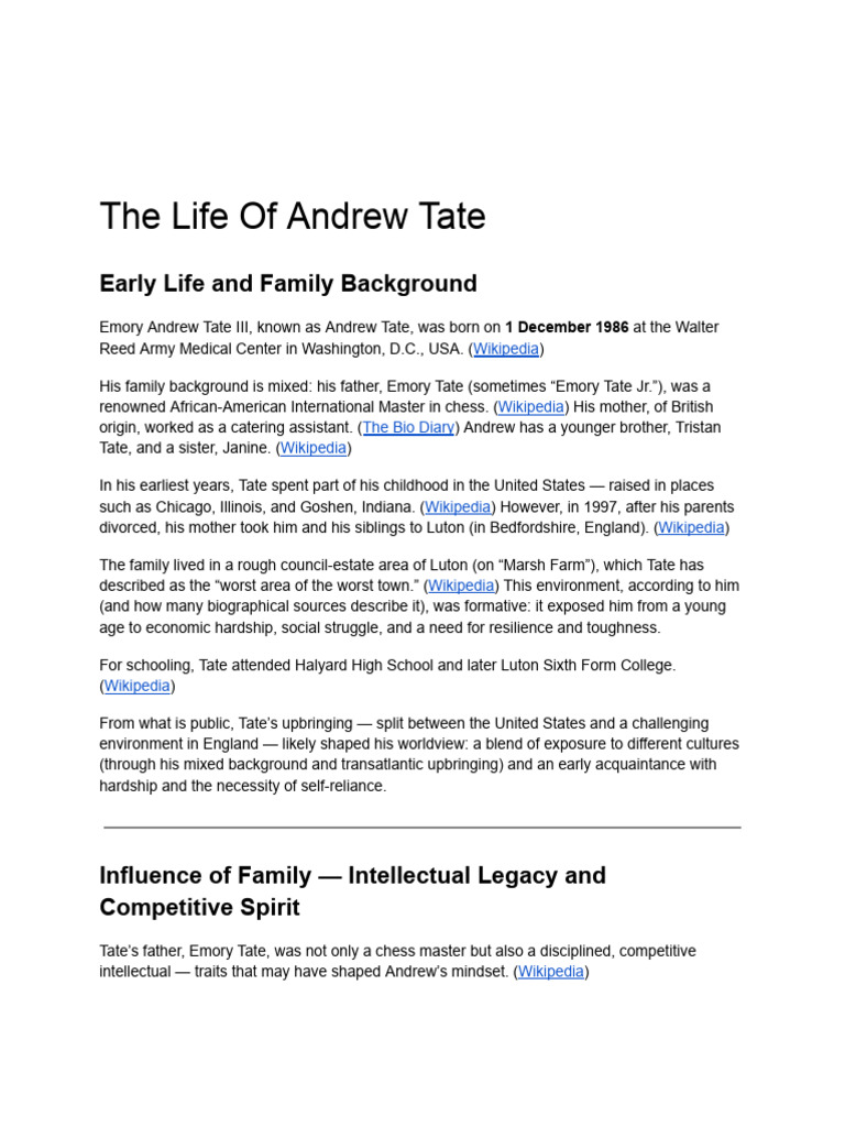 Andrew Tate: From Fighter to Entrepreneur | PDF