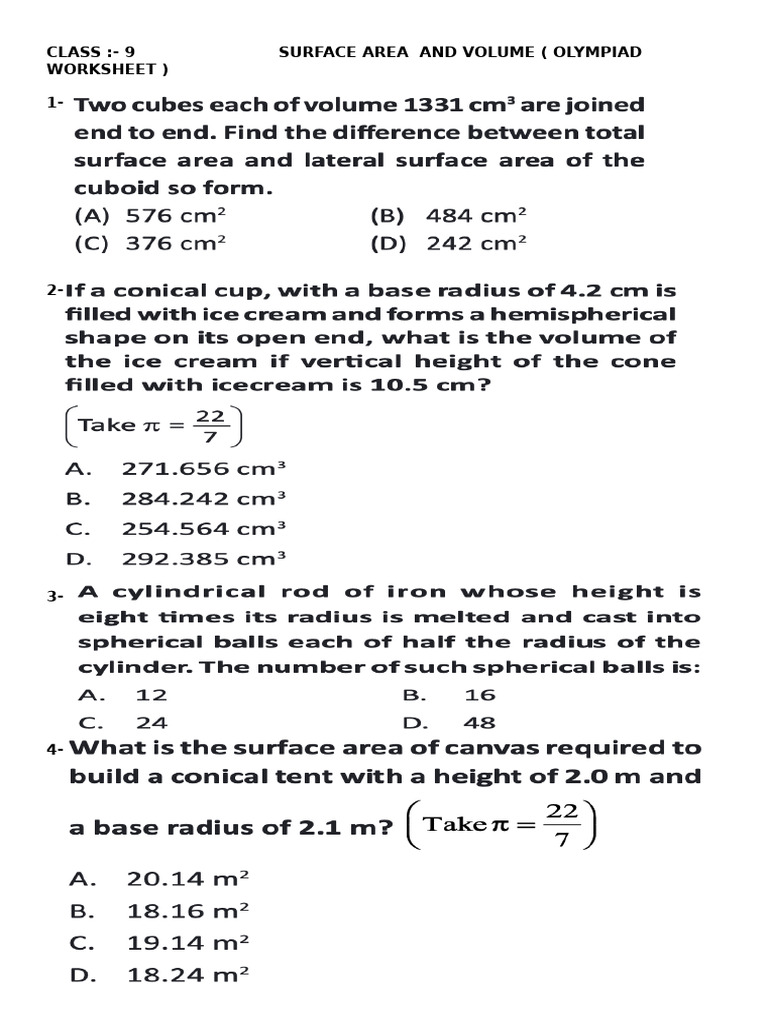 4 Nov 2025 (Olympiad Worksheet Class - 9) | PDF