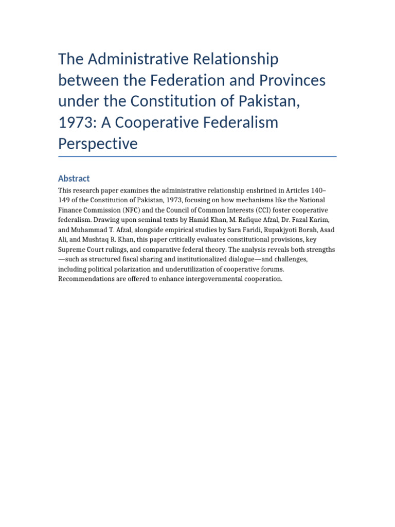 Administrative Relationship Federation Provinces Paper | PDF ...
