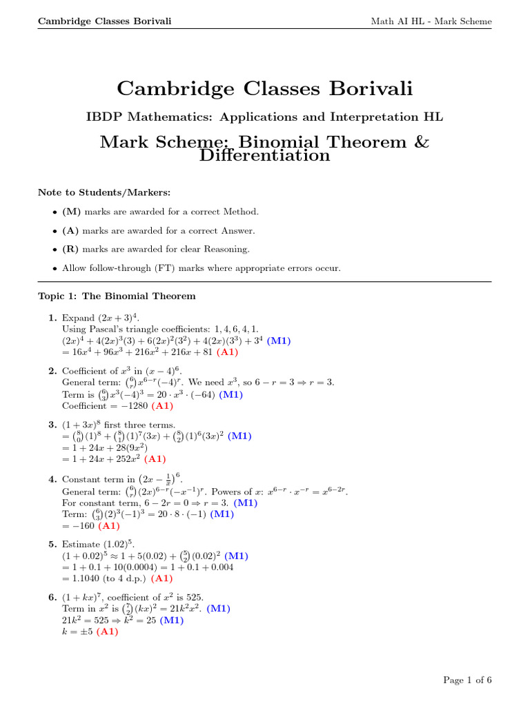 Cambridge Math AI HL Mark Scheme | PDF | Algebra | Discrete Mathematics