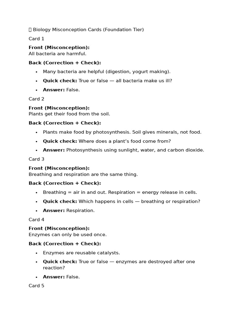 Biology Misconception Cards FT | PDF