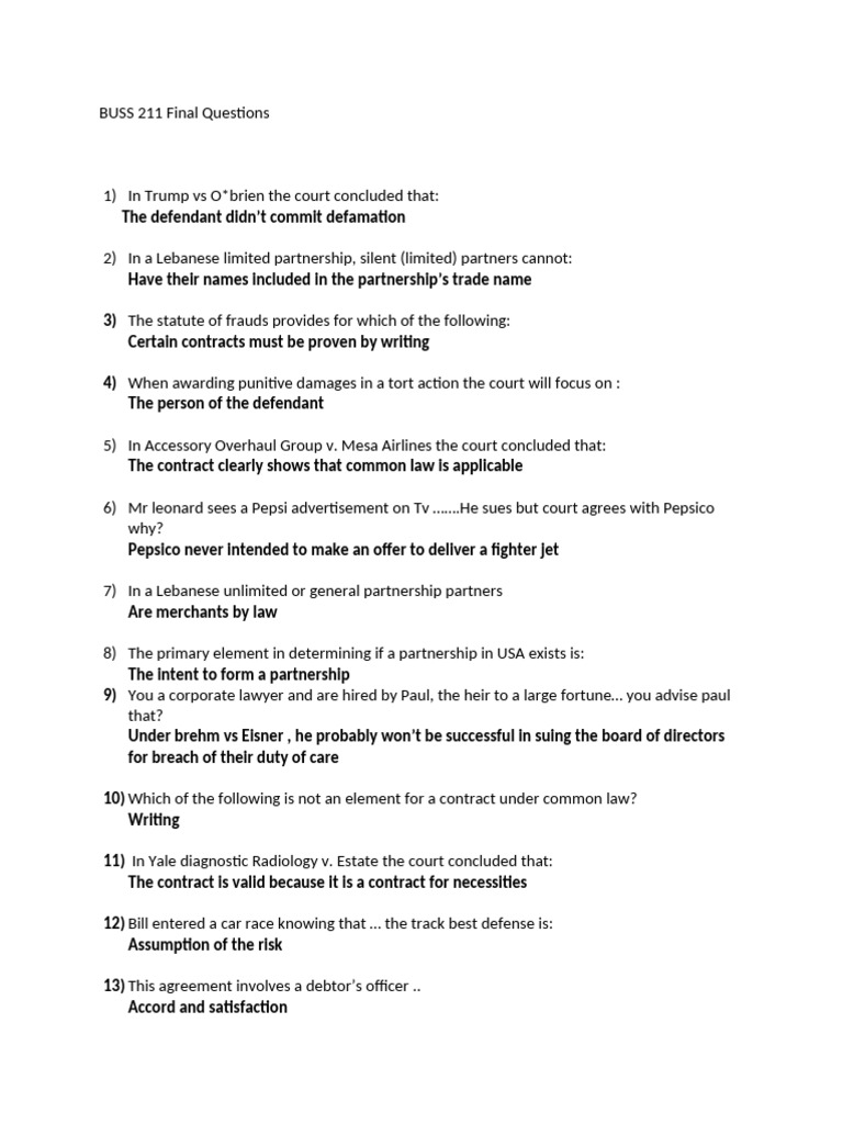 BUSS 211 Final Questions[45] 2 | PDF | Limited Liability Company ...
