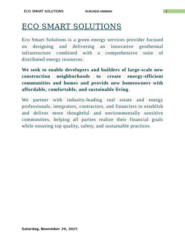 Eco Smart Solutions: Green Energy Services | PDF