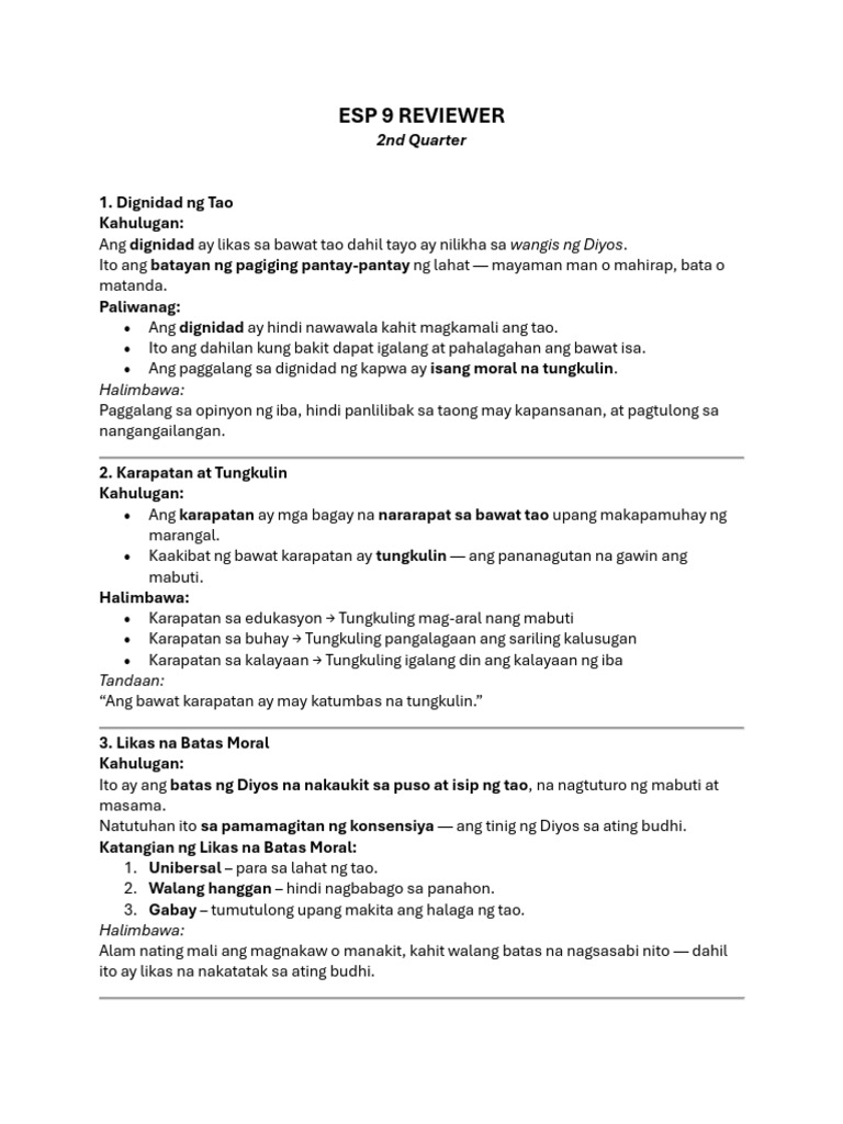 Esp 9 Reviewer | PDF