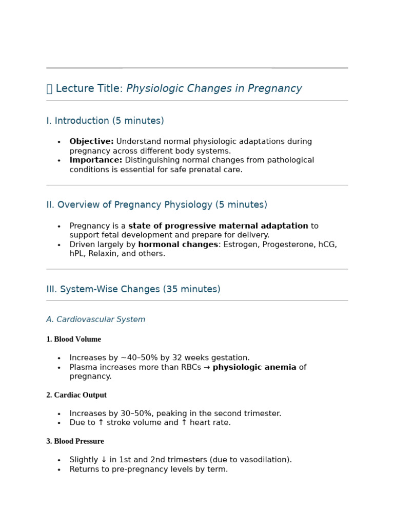 Physiologic Changes During Pregnancy | PDF | Pregnancy | Organ (Anatomy)