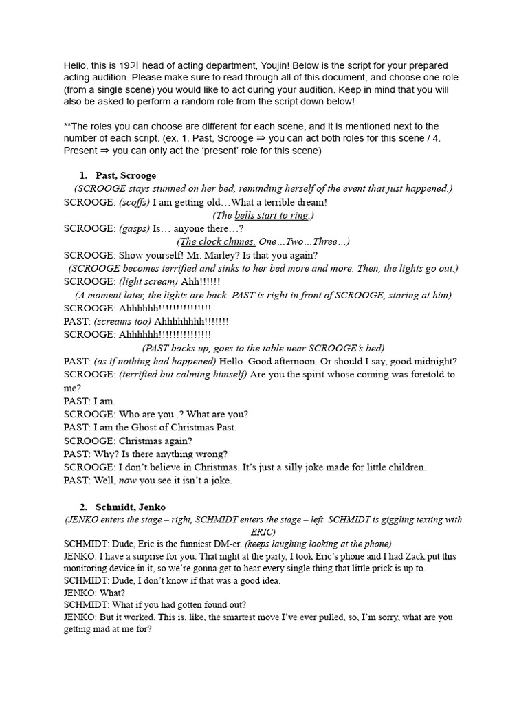 Acting Audition Script Roles Guide | PDF | Ebenezer Scrooge