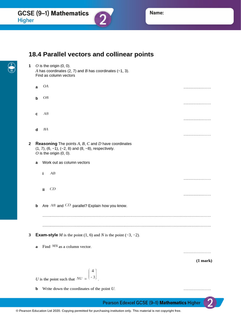 Parallel Vectors and Collinear Points | PDF | Line (Geometry) | Algebra