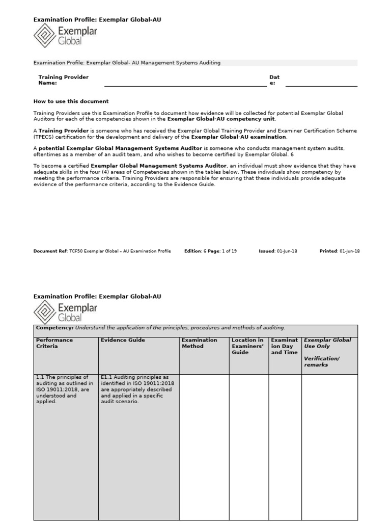 TCF50 Exemplar Global - AU Examination Profile Editon 6 01-Jun-18 | PDF ...
