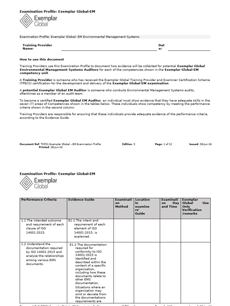Exemplar Global-EM Exam Profile Guide | PDF | Audit | Methodology
