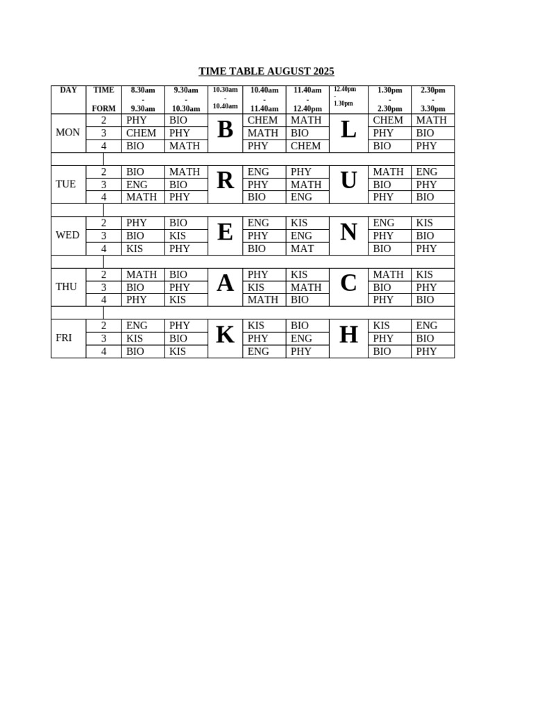August Tution Time Table 2025 | PDF