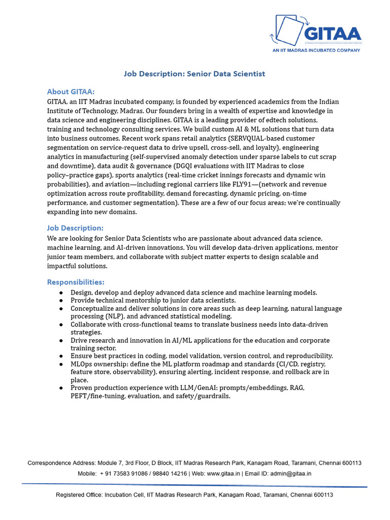 Senior Data Scientist - JD | PDF | Machine Learning | Data Science