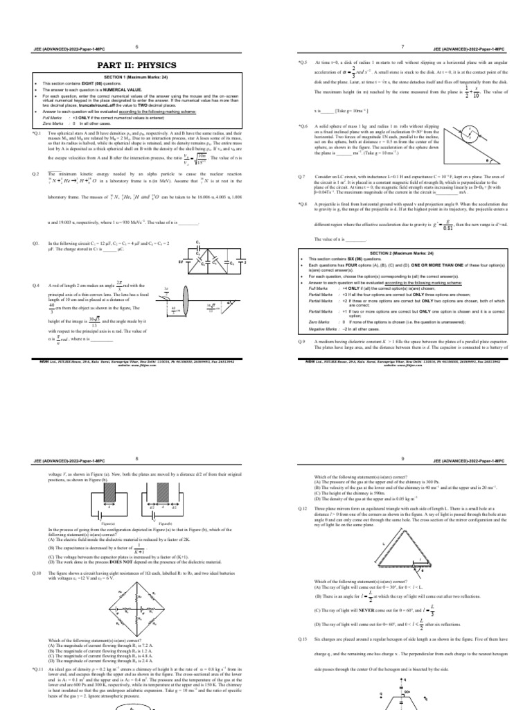 JEE Advanced 2022 Paper 1 Physics Solutions | PDF | Capacitor ...