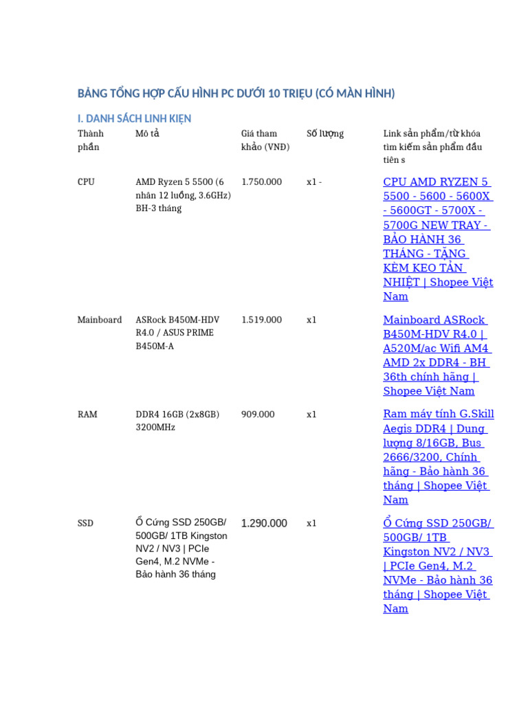 PC Duoi 10tr Tonghop | PDF