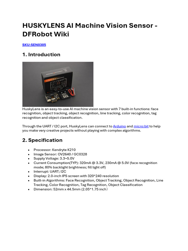 HuskyLens AI Vision Sensor Overview | PDF | Button (Computing) | Arduino