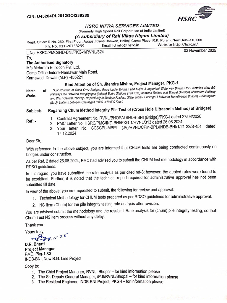 524 - MBPL - Regarding Chum Method Integrity Pile Test of (Cross Hole ...