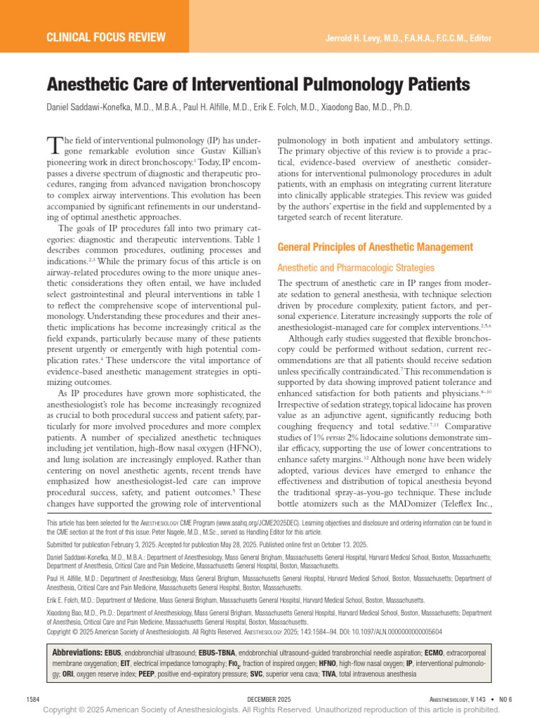 Anesthetic Management in Interventional Pulmonology | PDF | Stent | Lung