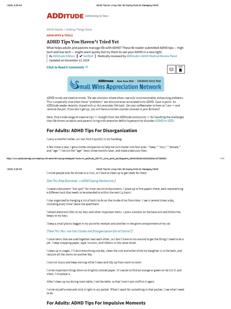 80 Unique ADHD Coping Strategies | PDF | Attention Deficit ...