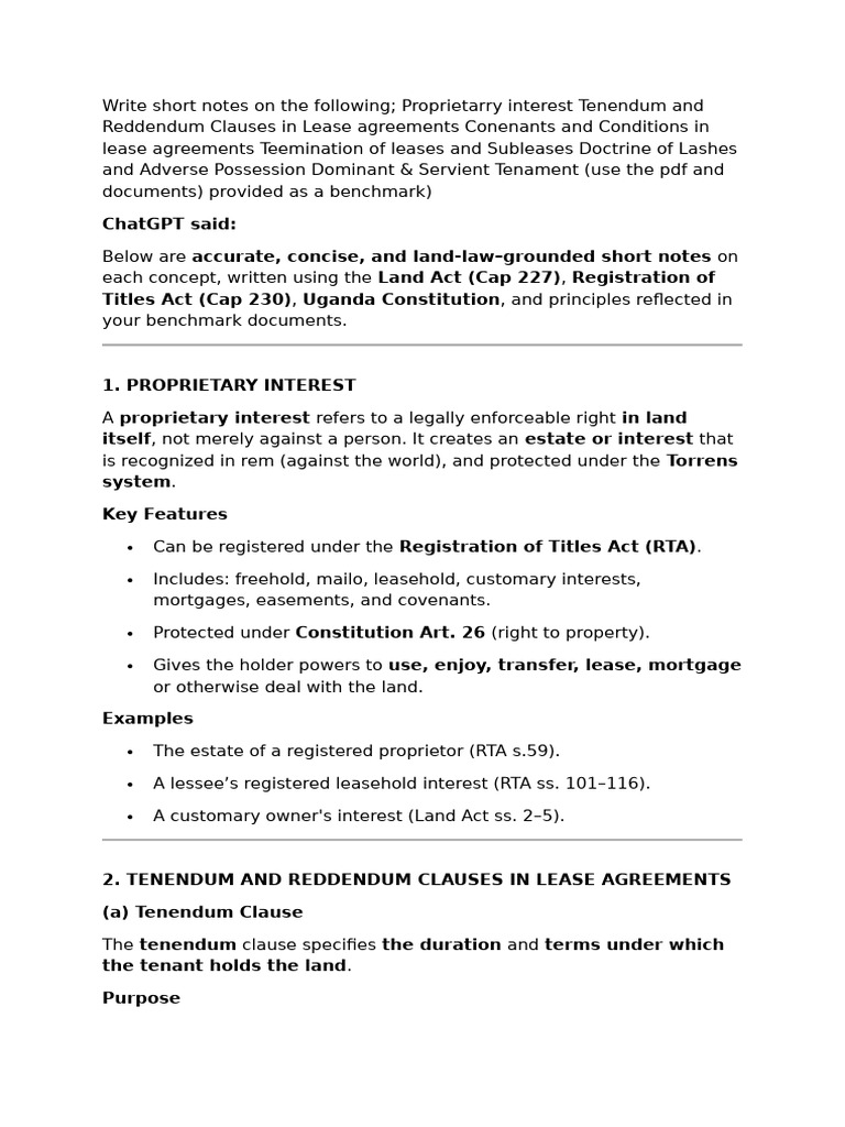 Write Short Notes On The Following | PDF | Lease | Easement