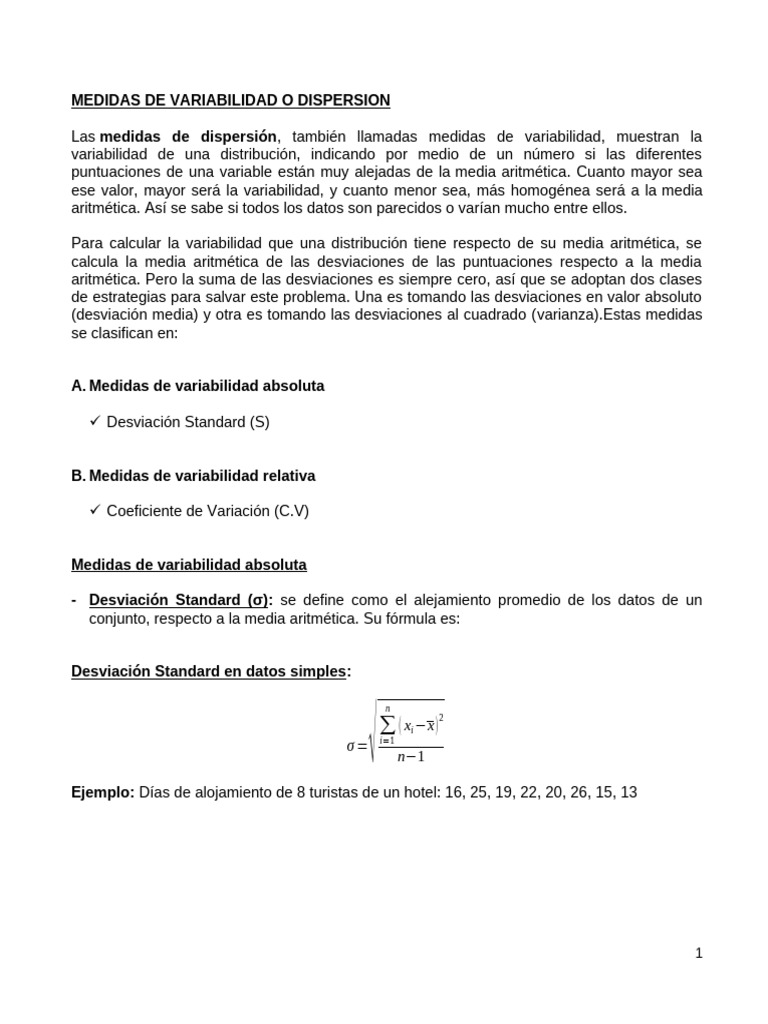 Medidas de Variabilidad y Dispersión | PDF | Diferencia | Media