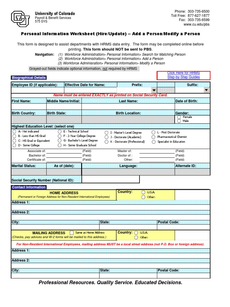 HRMS Personal Information Worksheet | PDF | Race And Ethnicity In The ...