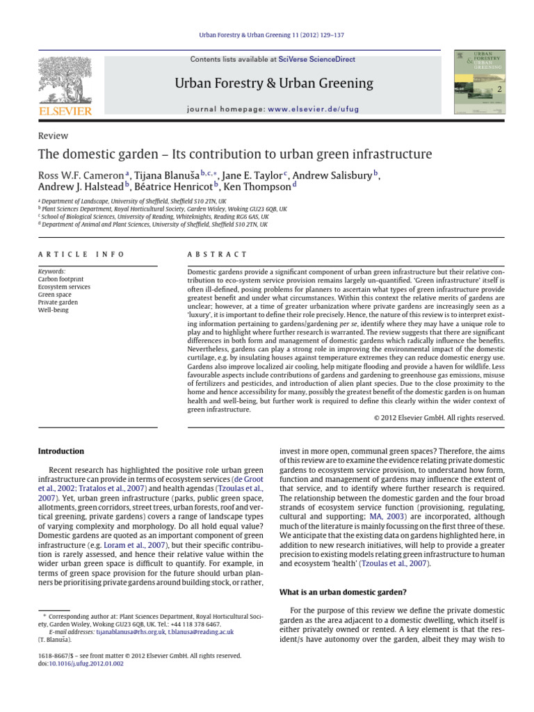 Domestic Gardens and Urban Green Infrastructure | PDF | Carbon ...