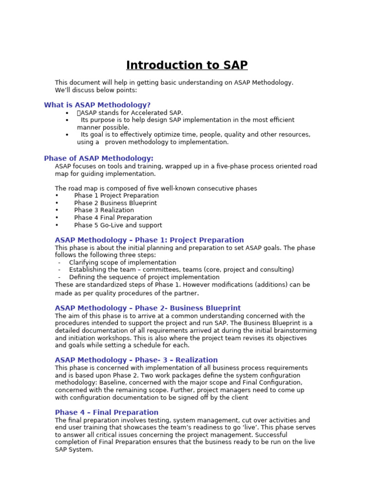 Overview of ASAP Methodology in SAP | PDF | Depreciation | Book Value