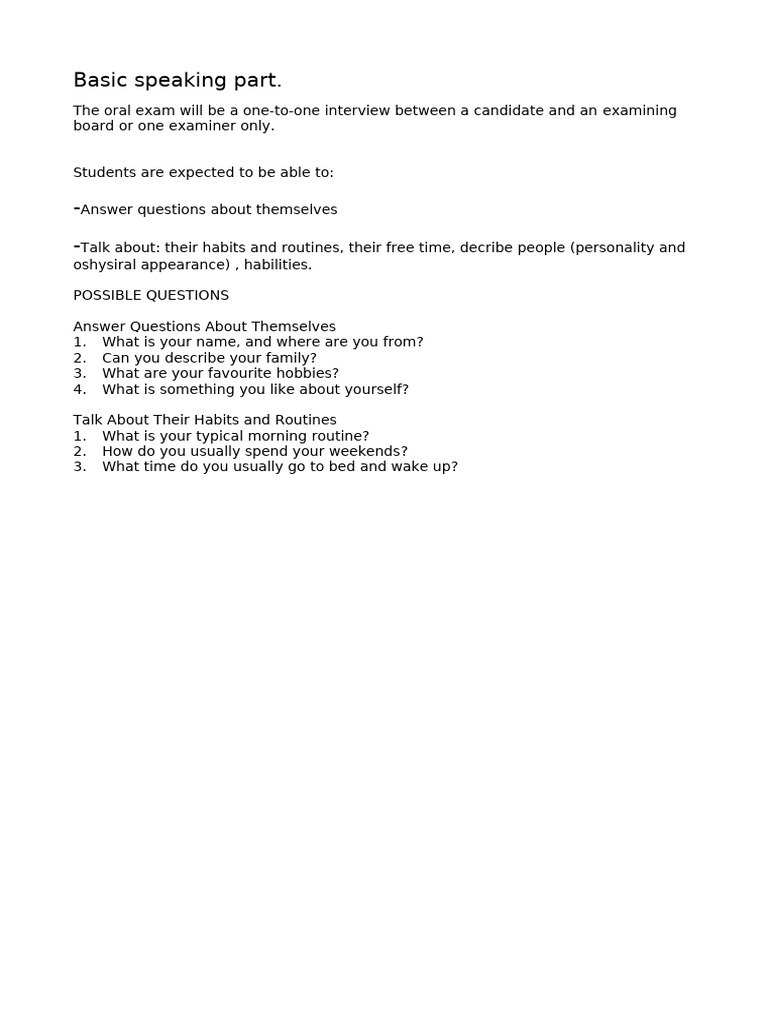 Oral Exam Speaking Guidelines | PDF