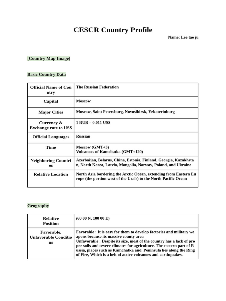 Imo Flat - CESCR - Country Profile Worksheet | PDF | Russia | World ...