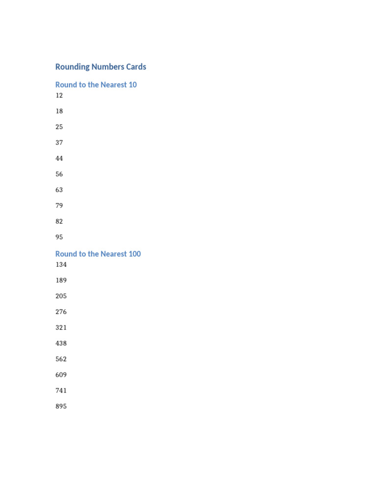 Rounding Numbers Cards | PDF