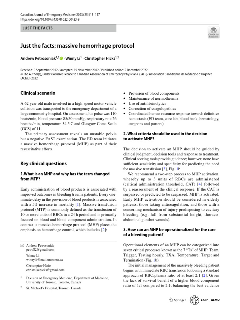 Massive Hemorrhage Protocol | PDF | Blood Transfusion | Bleeding