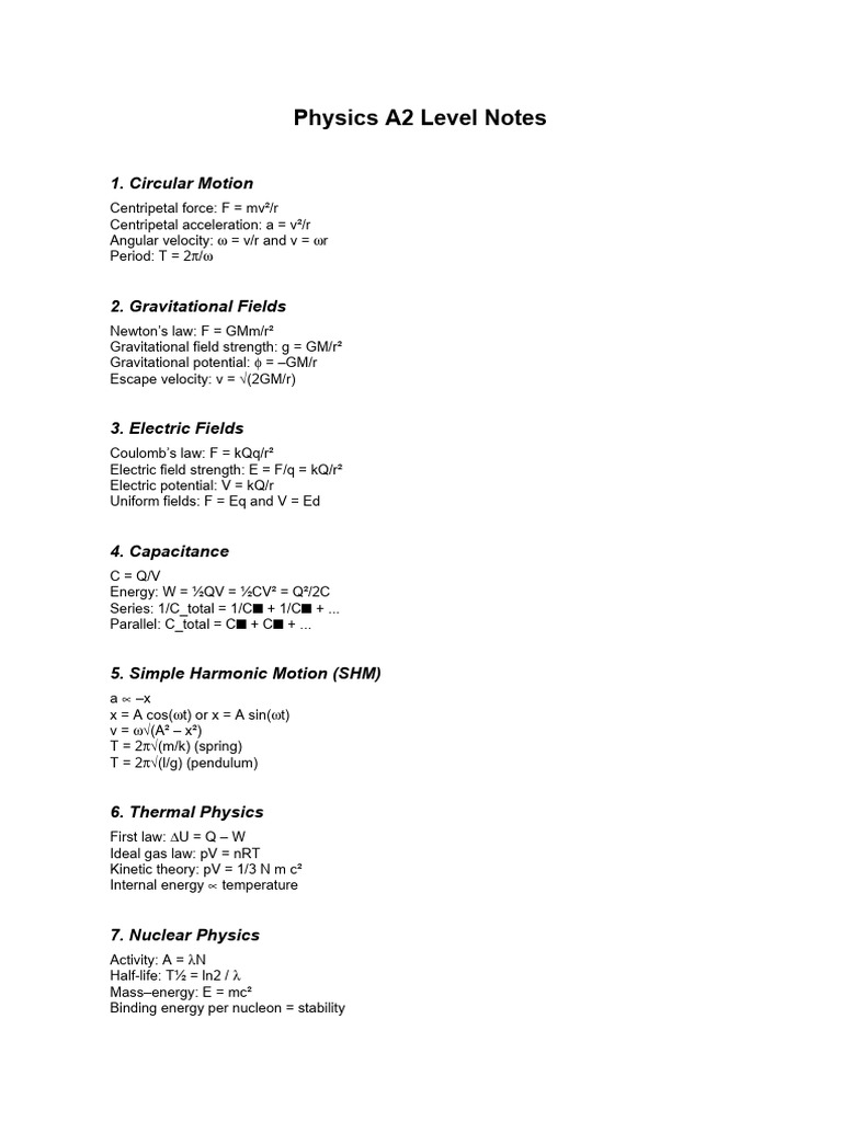 A2 Level Physics Study Notes | PDF