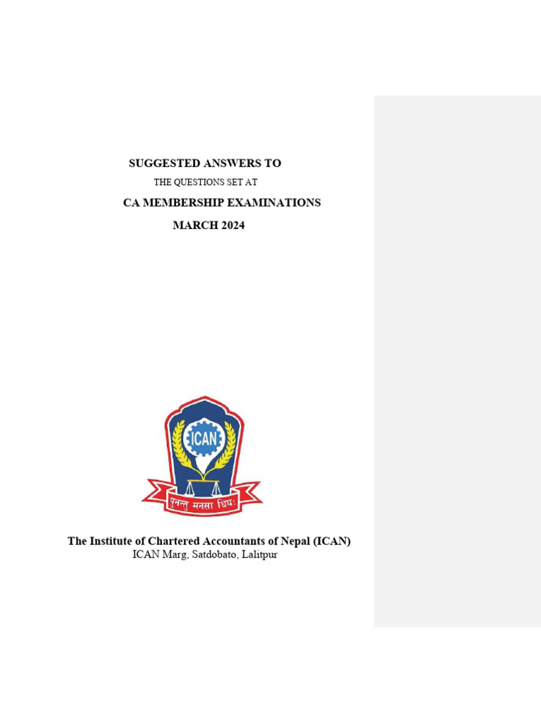 Suggested Answers for CA Exam March 2024 | PDF | Investing | Insurance