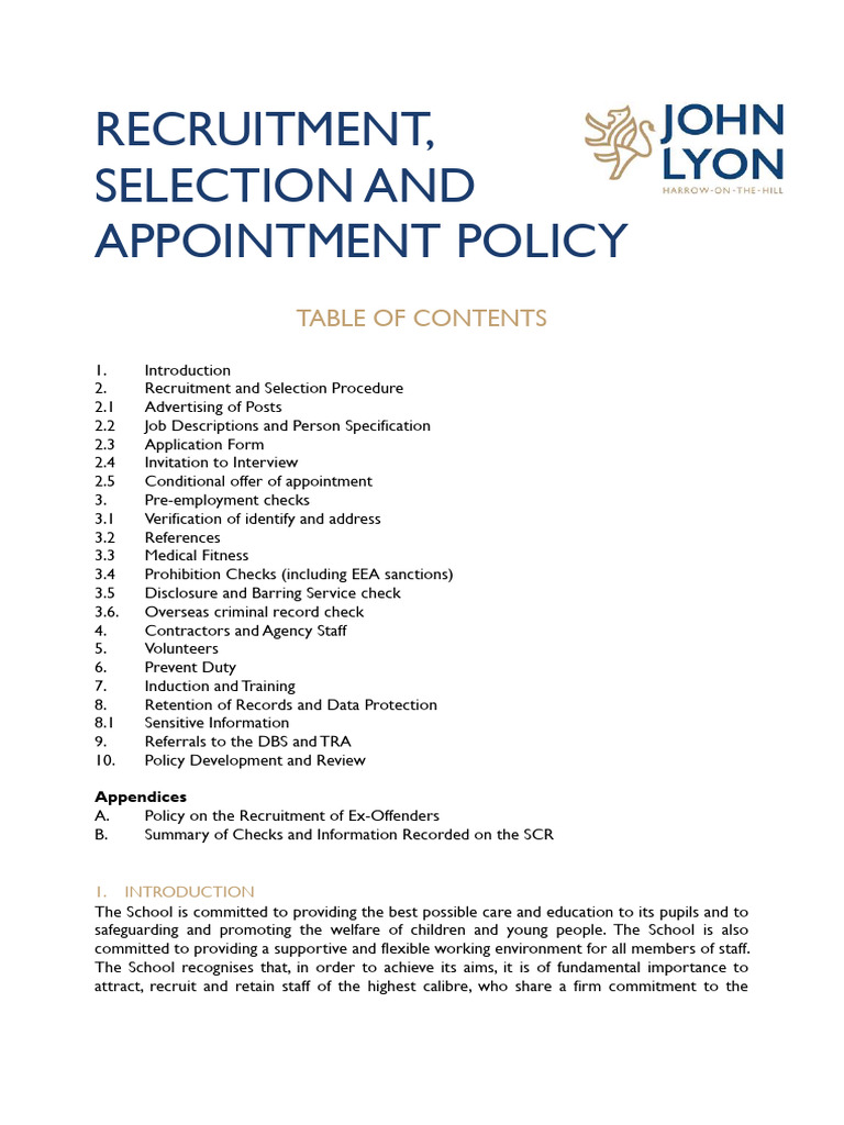 Recruitment and Selection Policy | PDF | Recruitment | Criminal Record
